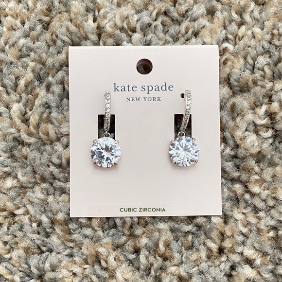 NWT Kate Spade Stud Hoop Crystal Earrings Silver - Picture 1 of 2
